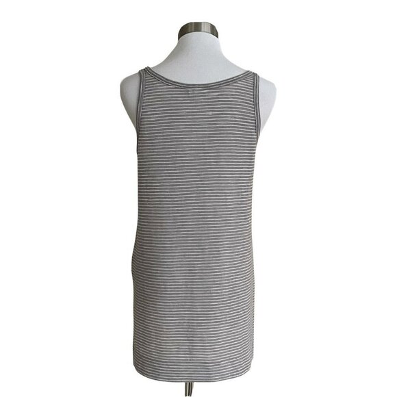 DKNY Women’s Small Knit Tank Gray White Stripe Hi Low Hem Split Side Seam Top - Picture 4 of 5